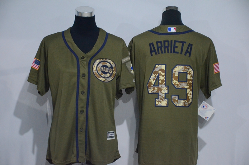 Womens 2017 MLB Chicago Cubs #49 Arrieta Green Salute to Service Stitched Baseball Jersey->women mlb jersey->Women Jersey